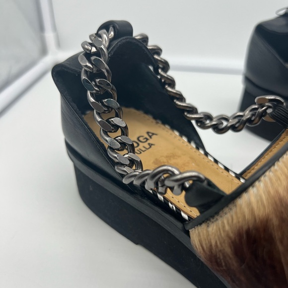 NWT TOGA PULLA Pony Hair Brown Cream Leather Chain Platform Loafer Flat Shoes 39 - Picture 9 of 17